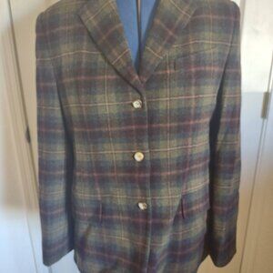 L.L.Bean Dark Plaid Wool Cashmere Jacket 14R Turkey RN71341